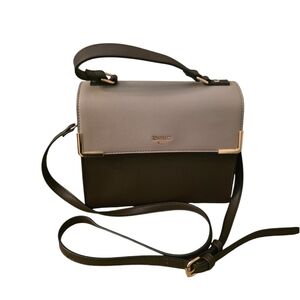 DUNE London Colorblock Satchel Taupe, Chocolate Brown and Teal Gussett Sides